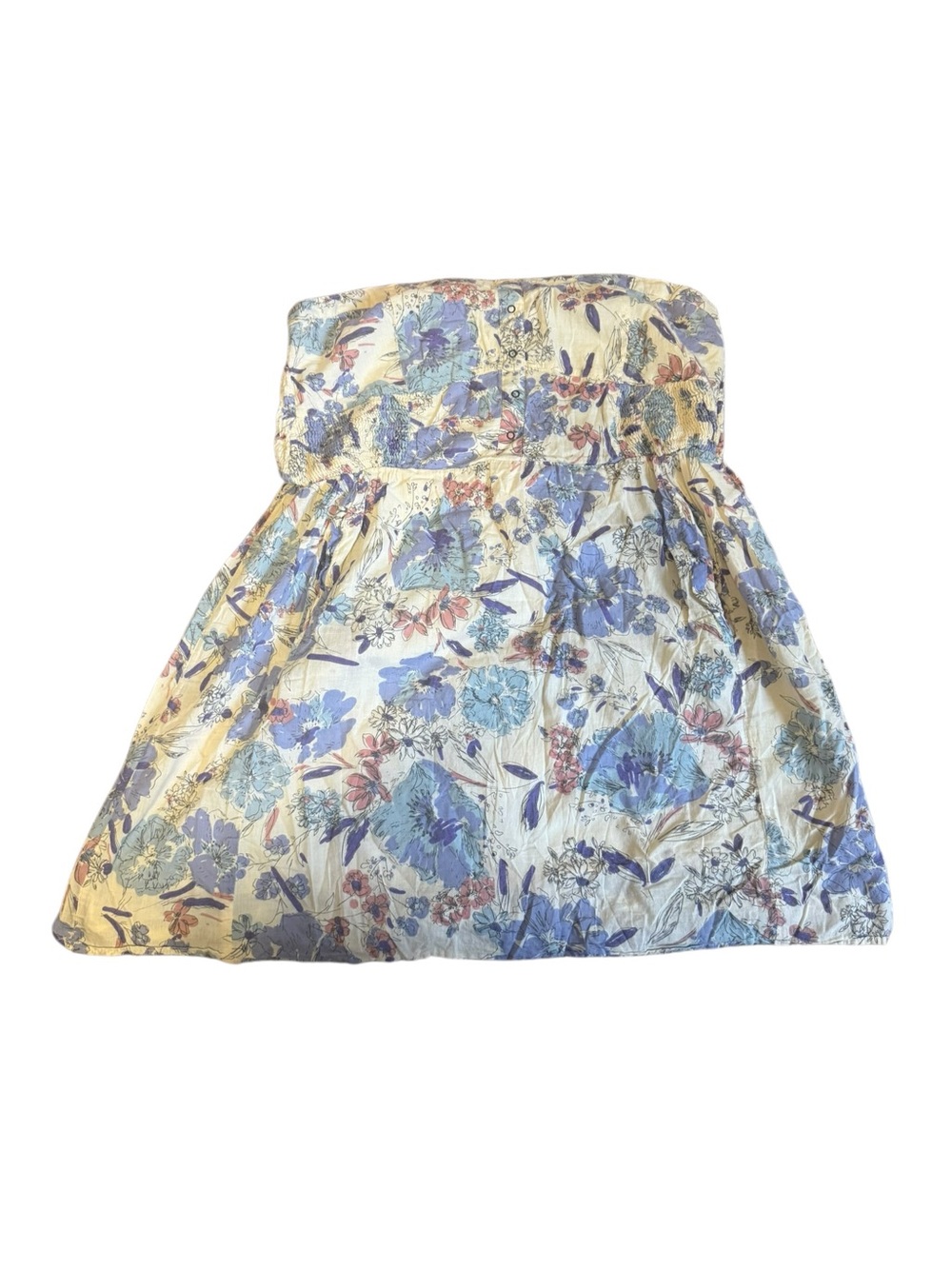 O'Neill Strapless Floral Mini Dress in Cream and Blue